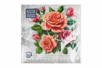 Салфетки 33х33 3 - слойн. Art Bouquet 20 шт (12 уп) Розы в рамке. Серебро