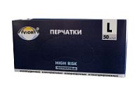 Перчатки нитриловые неопудр. HIGH RISK (L) АVIORA /10х50шт/ (10) голубые